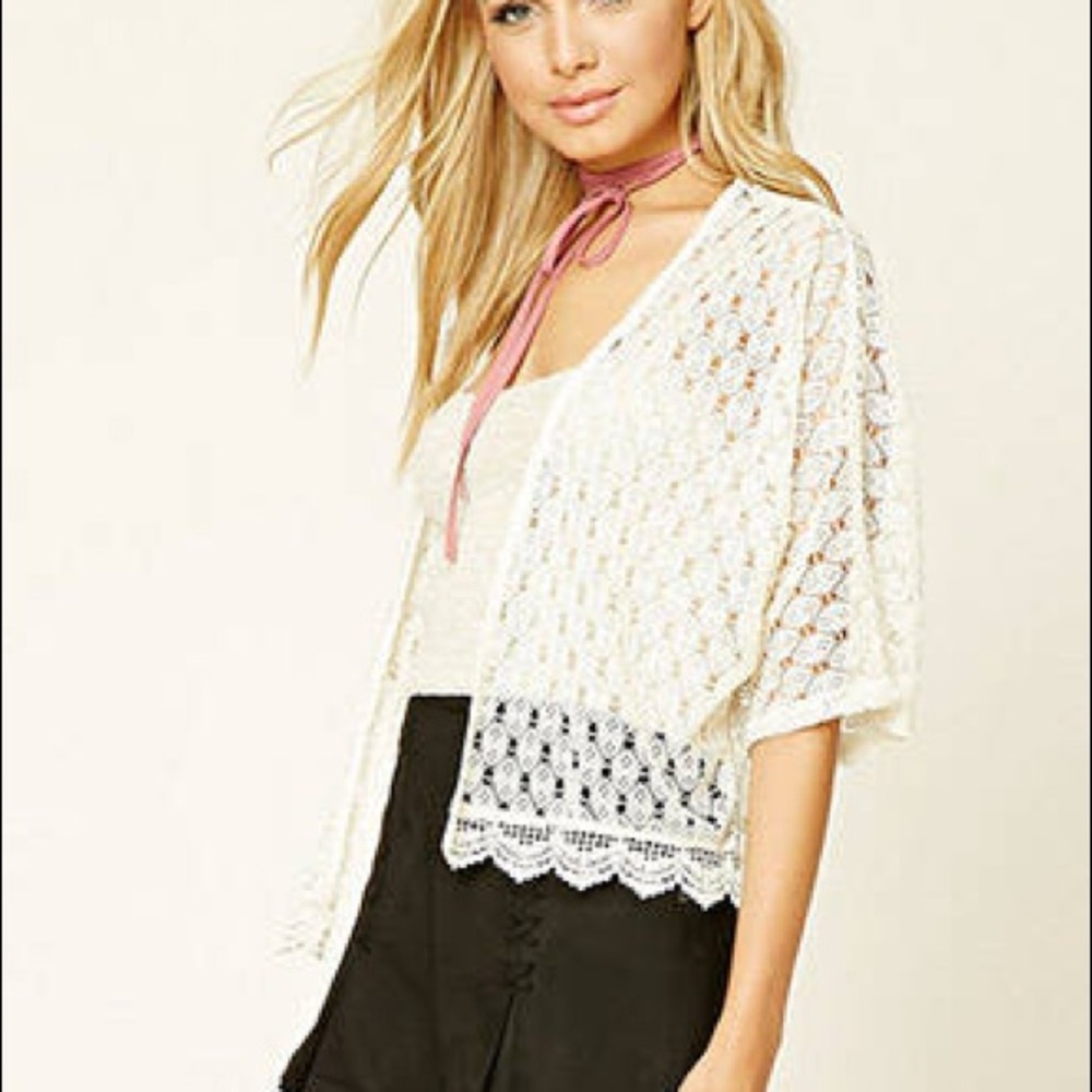 NWT Forever 21 white woven cardigan- large